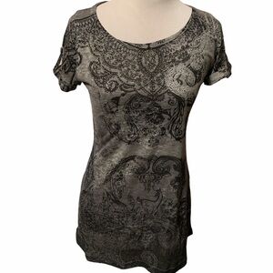 Play Haus gray and black tunic top w rhinestones
